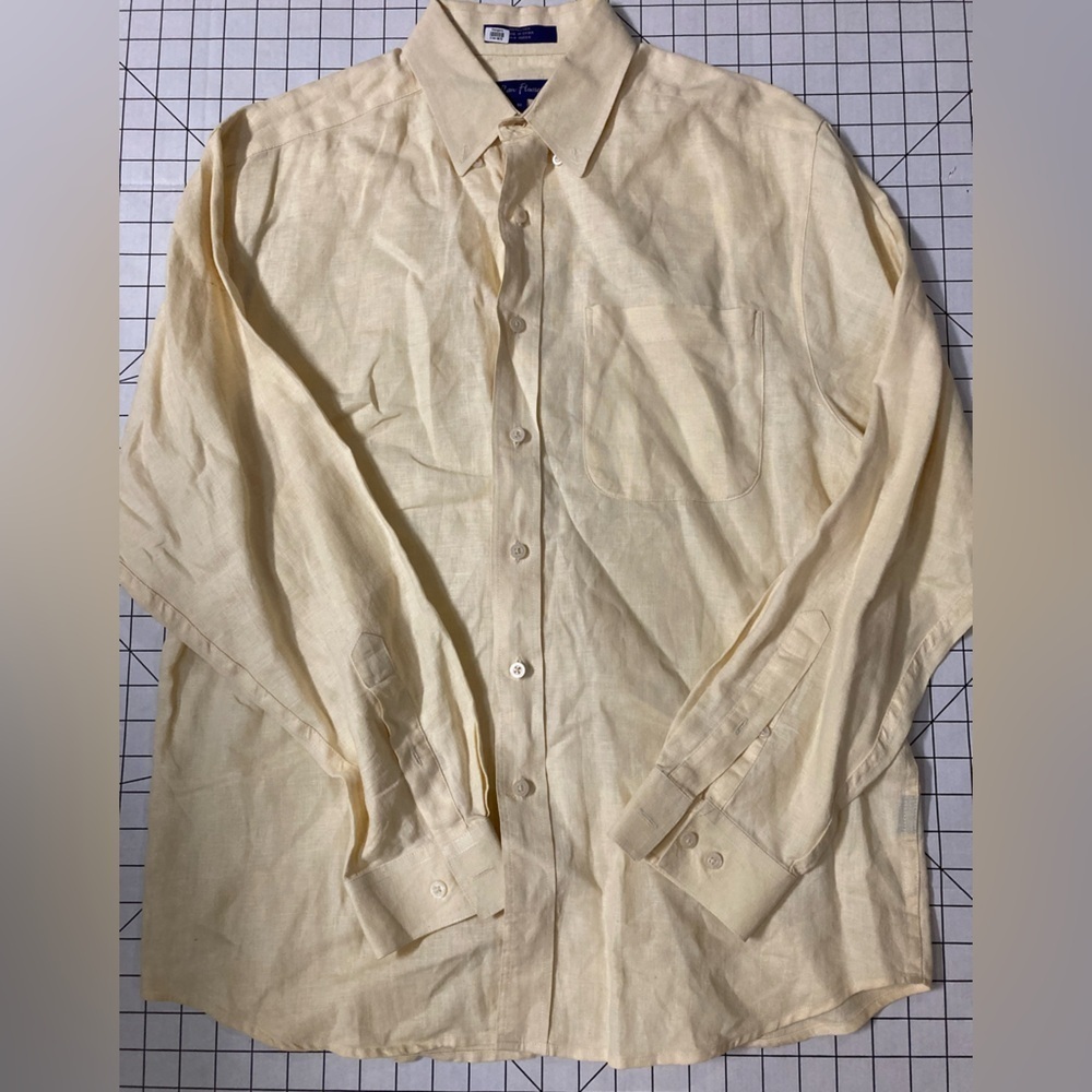 Alan Flusser Men’s Medium Yellow 100% Linen Button Down Shirt